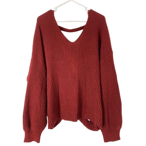 Women’s Shein Twist Back Bead Bling Pull Over Sweater Size 3XL 5347 V-neck - Picture 3 of 8